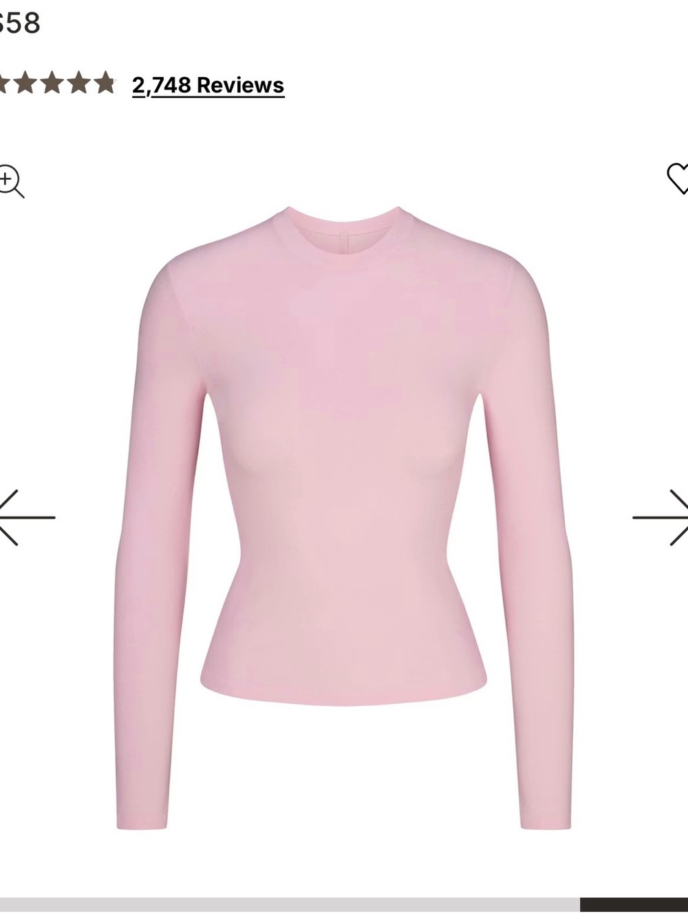 SKIMS Long-Sleeve Crewneck Top — Light Pink